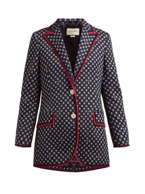 Matchesfashion.com Gucci - Single Breasted Square Jacquard Cotton Blazer - Womens - Navy Multi