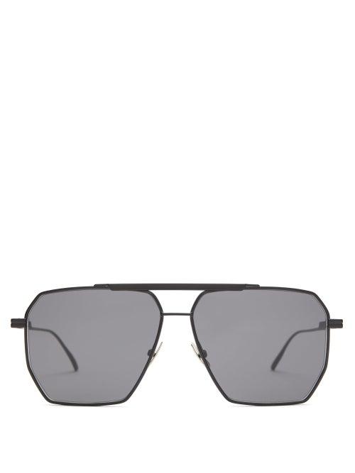 Matchesfashion.com Bottega Veneta - Aviator Metal Sunglasses - Womens - Black