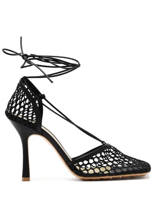 Matchesfashion.com Bottega Veneta - Stretch Wraparound Leather And Mesh Pumps - Womens - Black