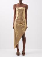 Norma Kamali - Asymmetric Strapless Lam Midi Dress - Womens - Gold