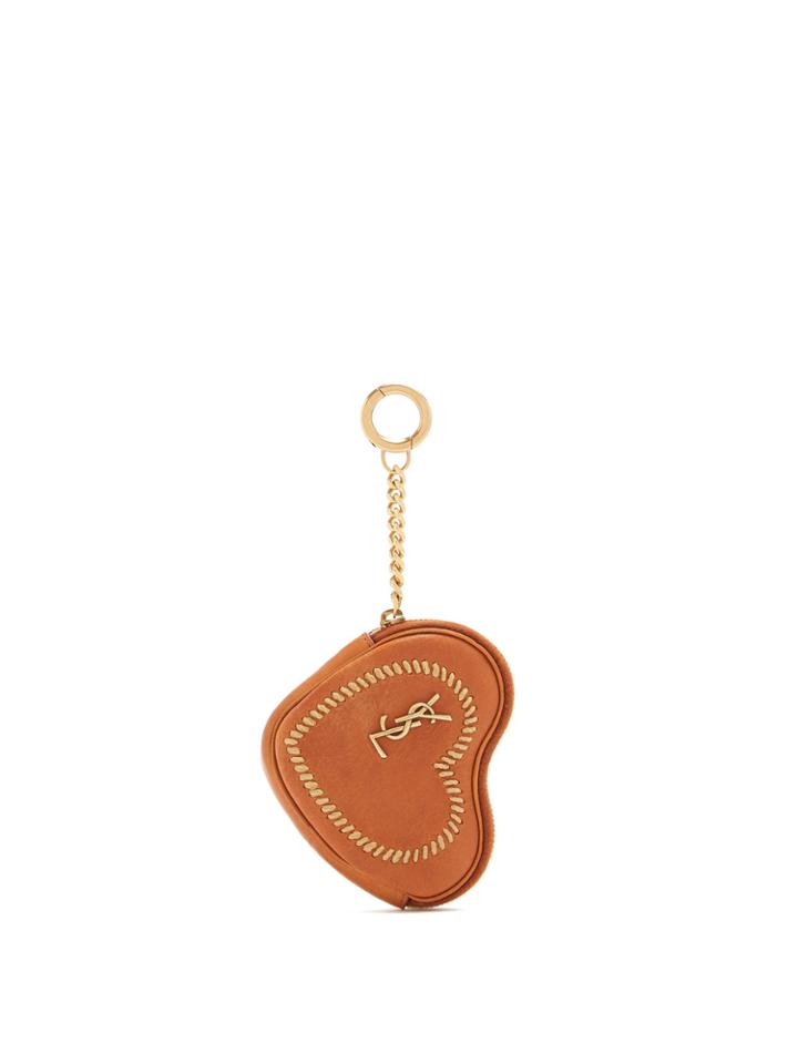 Saint Laurent Love Heart-shaped Whipstitched Leather Coin Purse