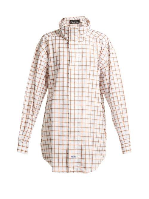 Matchesfashion.com Martine Rose - Checked High Neck Cotton Shirt - Womens - Brown Multi