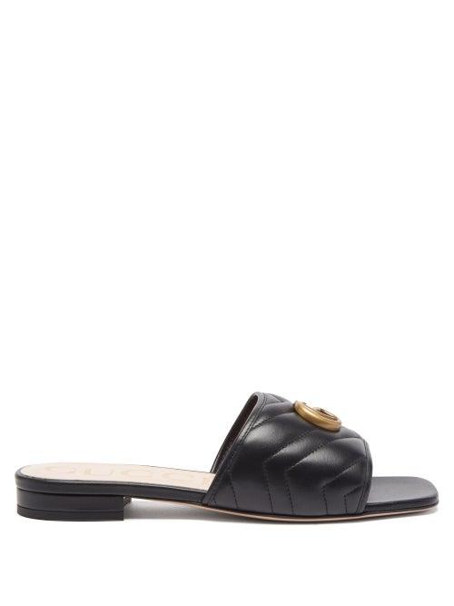 Gucci - Gg-logo Matelass-leather Slides - Womens - Black