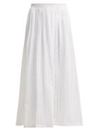 Matchesfashion.com Le Sirenuse, Positano - Jane Embroidered Cotton Midi Skirt - Womens - White