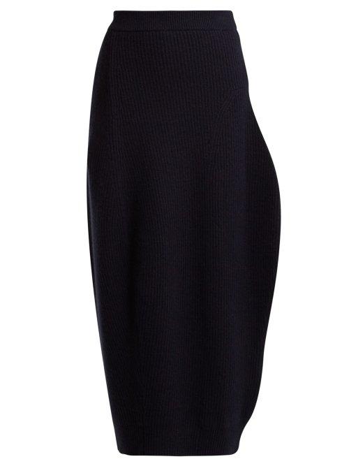 Matchesfashion.com Jil Sander - Ribbed Wool And Cashmere Blend Skirt - Womens - Dark Blue