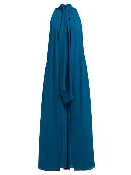 Matchesfashion.com Elie Saab - Tie Neck Layered Silk Georgette Jumpsuit - Womens - Blue