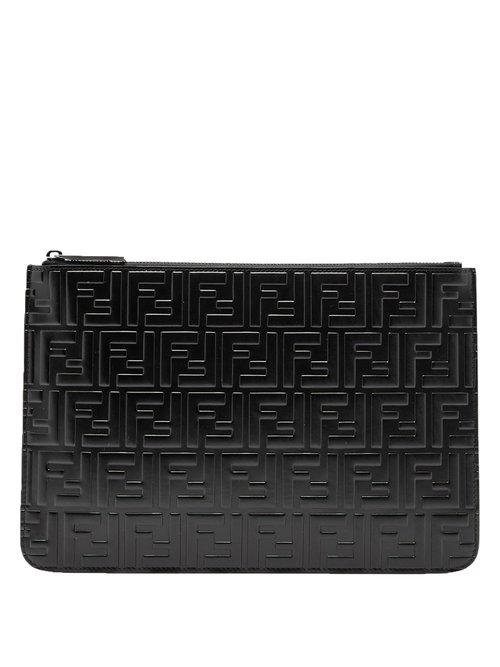Matchesfashion.com Fendi - Logo Embossed Leather Pouch - Mens - Black