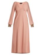 Rochas Embellished-cuff V-neck Cady Dress
