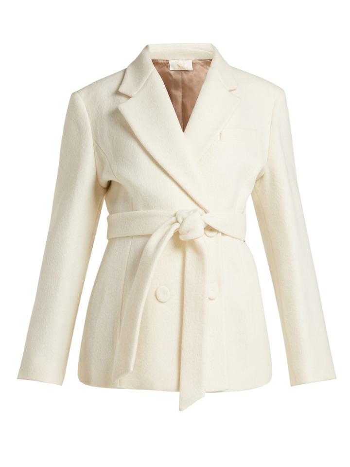 Sara Battaglia Double-breasted Tie-waist Wool-blend Jacket