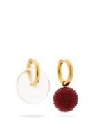 Matchesfashion.com Timeless Pearly - Mismatched 24kt Gold-plated Hoop Earrings - Womens - Red Multi