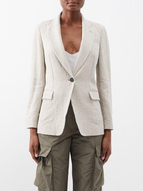 Brunello Cucinelli - Wrinkled-linen Jacket - Womens - Beige