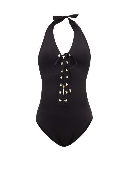 Matchesfashion.com Melissa Odabash - Puerto Rico Halterneck Lace Up Swimsuit - Womens - Black