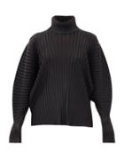 Matchesfashion.com Pleats Please Issey Miyake - Roll-neck Dolman-sleeve Technical-pleated Top - Womens - Black