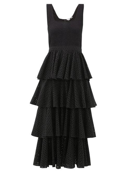 Matchesfashion.com Rhode - Naomi Tiered Cotton Broderie-anglaise Dress - Womens - Black