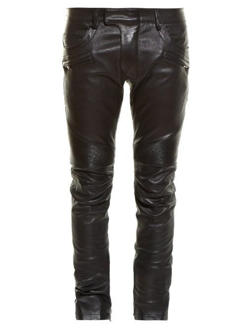 Balmain Biker Slim-leg Leather Trousers