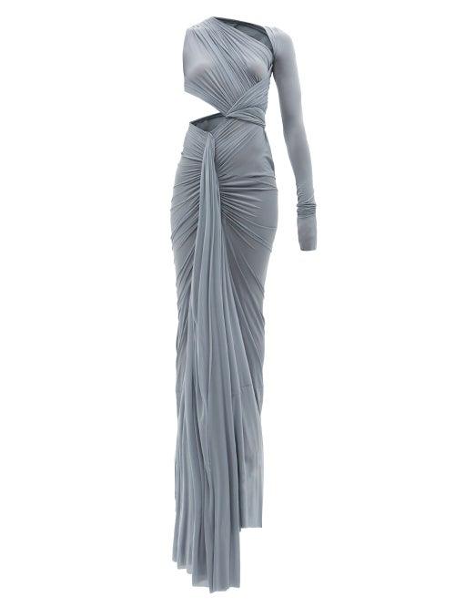 Rick Owens - Cutout Draped Jersey Gown - Womens - Light Blue