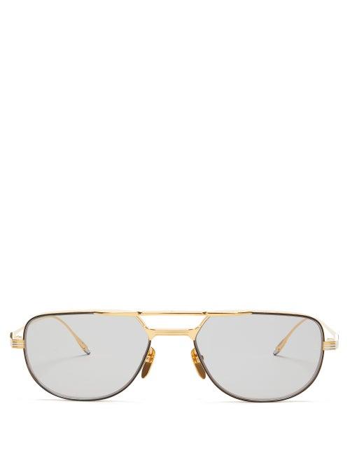 Matchesfashion.com Jacques Marie Mage - Roy Aviator Titanium Sunglasses - Mens - Gold