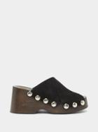 Ganni - Studded Suede Clogs - Womens - Black