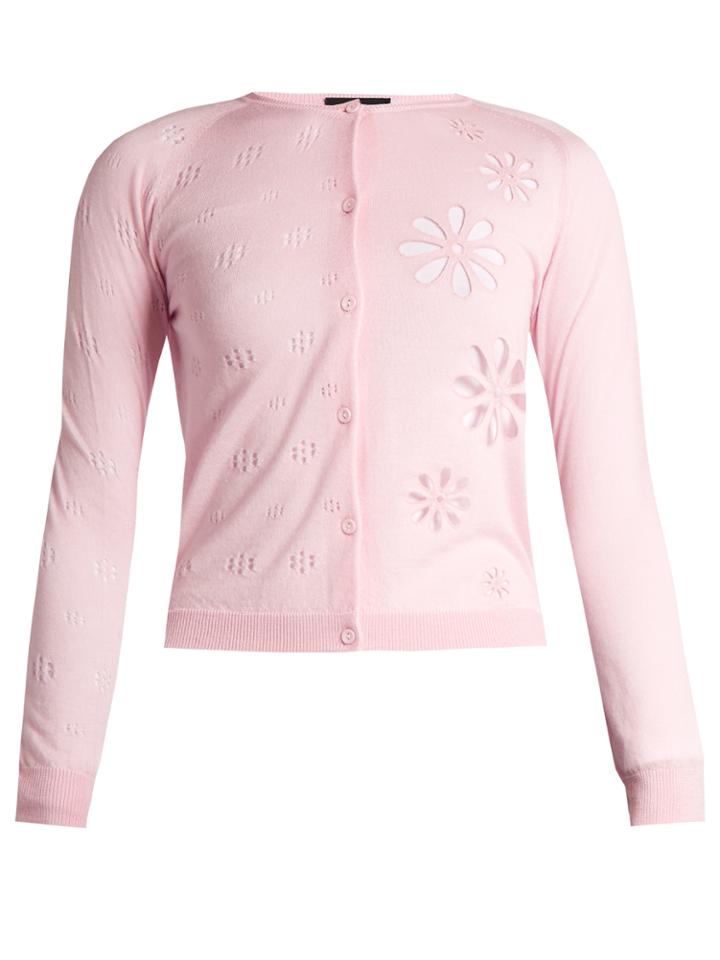 Simone Rocha Floral-embroidered Wool And Silk-blend Cardigan