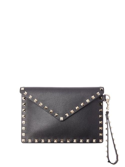 Matchesfashion.com Valentino Garavani - Rockstud Leather Envelope Pouch - Womens - Black
