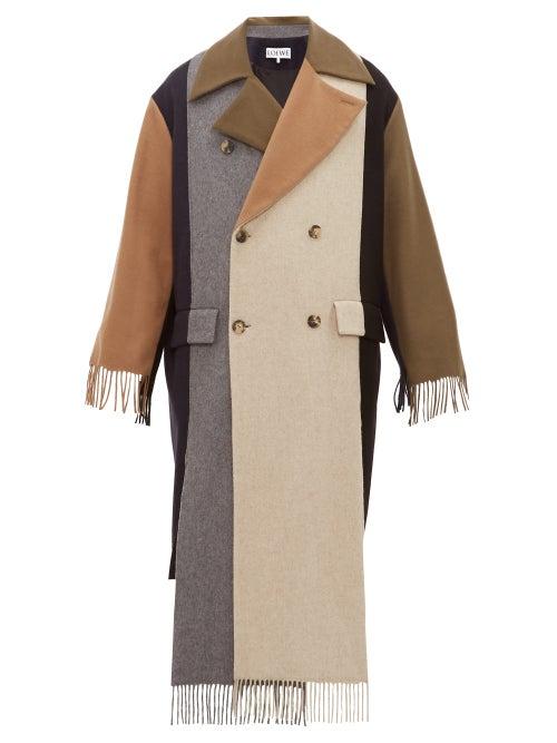 Matchesfashion.com Loewe - Contrast Panel Fringed Cashmere Trench Coat - Mens - Multi