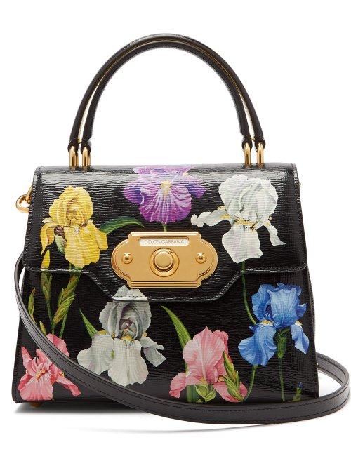 Matchesfashion.com Dolce & Gabbana - Welcome Medium Iris Print Leather Bag - Womens - Black Multi