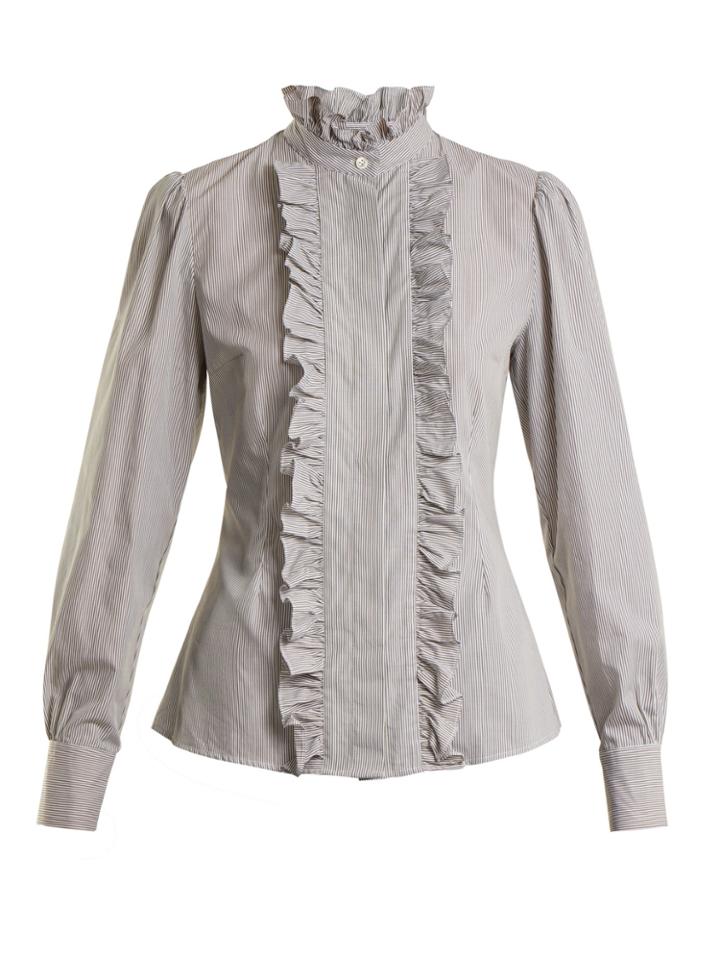 Alexachung Striped Ruffled-trimmed Cotton Blouse