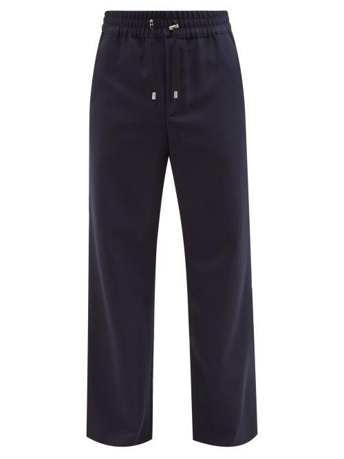 Balmain - Drawstring-waist Virgin Wool-twill Trousers - Mens - Navy