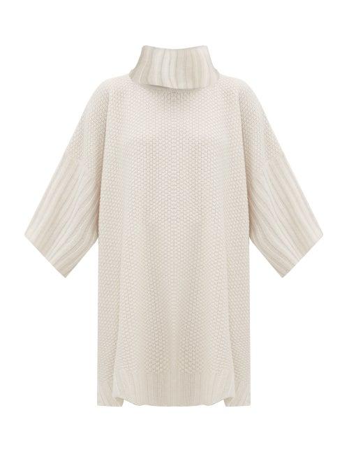 Matchesfashion.com Eskandar - Moss Stitched Roll Neck Cashmere Poncho - Womens - Ivory