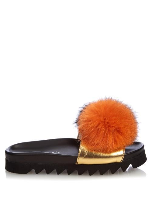 Joshua Sanders Fur-pompom Platform Slides