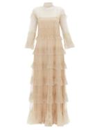 Matchesfashion.com Valentino - Beaded Tiered Tulle Gown - Womens - Gold