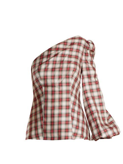 Matchesfashion.com Racil - Dorset Checked One Shoulder Silk Twill Top - Womens - White Multi