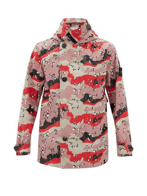 Matchesfashion.com Stone Island - Desert Camo-print Cotton-tela Hooded Jacket - Mens - Pink