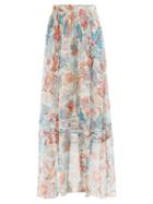 Etro - May Floral-print Silk-chiffon Skirt - Womens - Blue Print