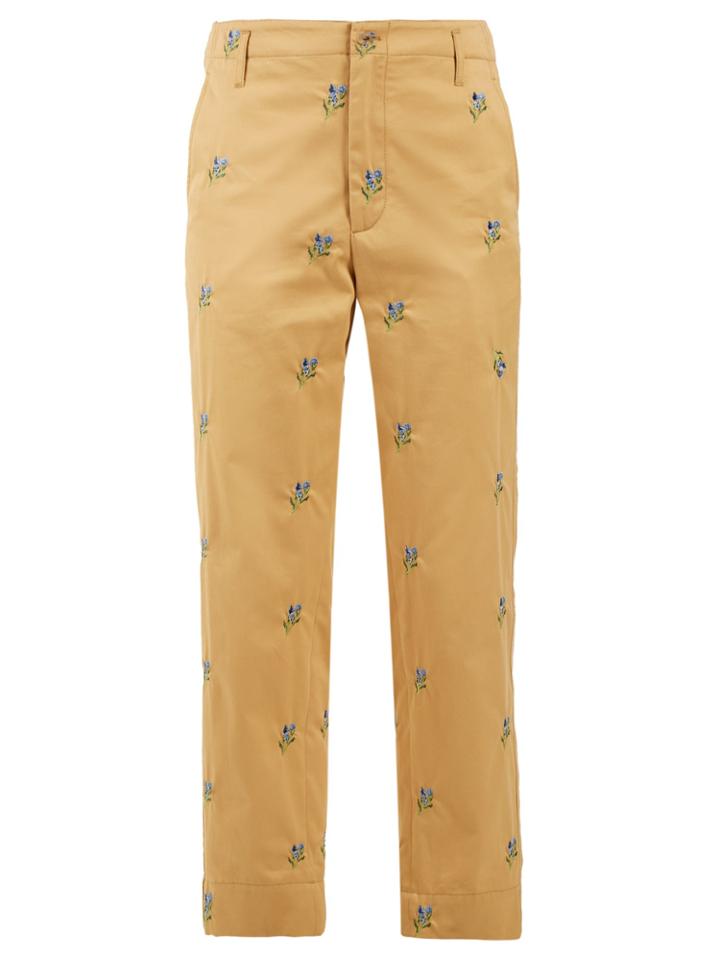 Golden Goose Deluxe Brand Floral-embroidered Straight-leg Twill Trousers