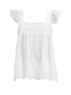 Matchesfashion.com Juliet Dunn - Ruffle-strap Embroidered Cotton Top - Womens - White
