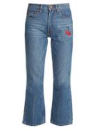 Matchesfashion.com Bliss And Mischief - Cherry Embroidered Mid Rise Flared Cropped Jeans - Womens - Denim