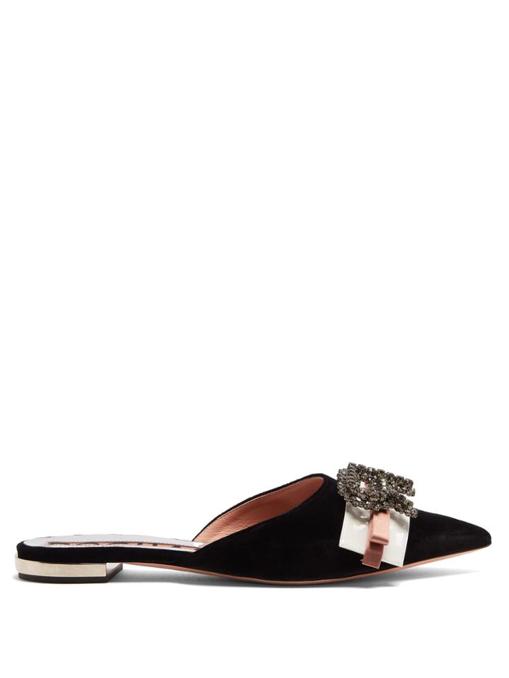 Rochas Crystal-logo Velvet Slipper Shoes