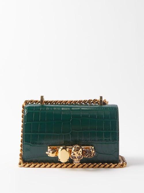 Alexander Mcqueen - Jewelled Mini Croc-effect Leather Cross-body Bag - Womens - Green