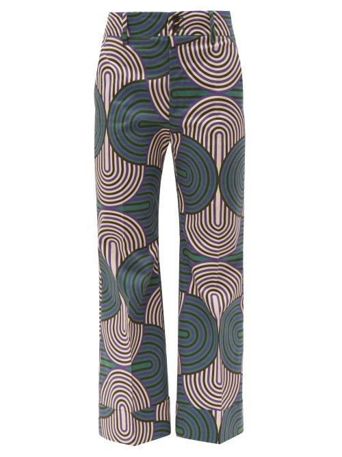 Matchesfashion.com La Doublej - Hendrix Slinky Print Cotton Blend Trousers - Womens - Green