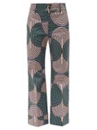 Matchesfashion.com La Doublej - Hendrix Slinky Print Cotton Blend Trousers - Womens - Green