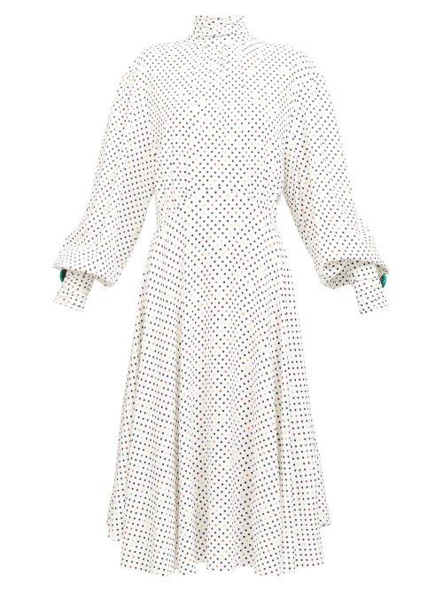 Matchesfashion.com Christopher Kane - Bishop-sleeve Polka Dot Midi Dress - Womens - White