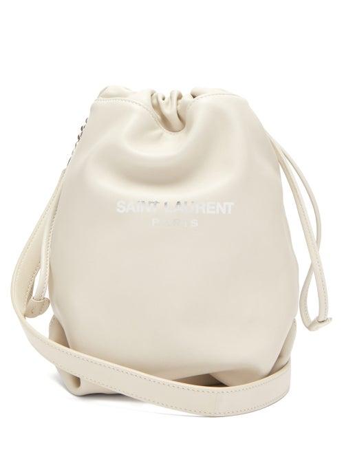 Matchesfashion.com Saint Laurent - Teddy Drawstring Leather Bucket Bag - Womens - White