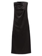 Matchesfashion.com Marina Moscone - Twist Shoulder Satin Midi Dress - Womens - Black