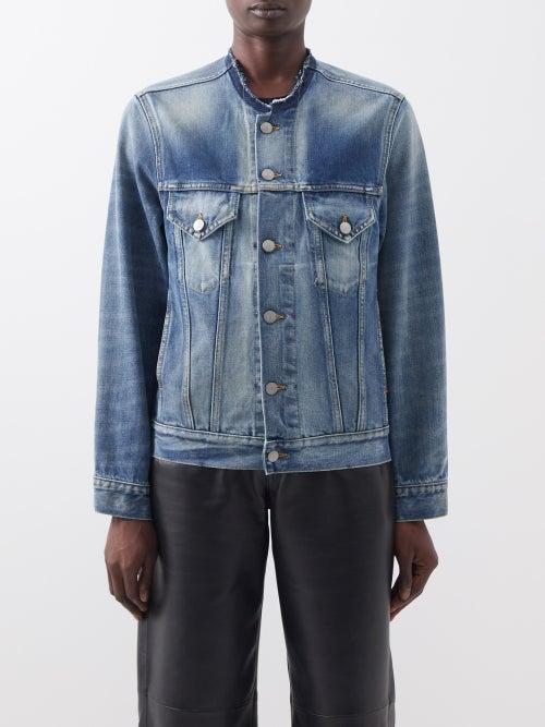 Maison Margiela - Frayed Collarless Denim Jacket - Womens - Light Denim