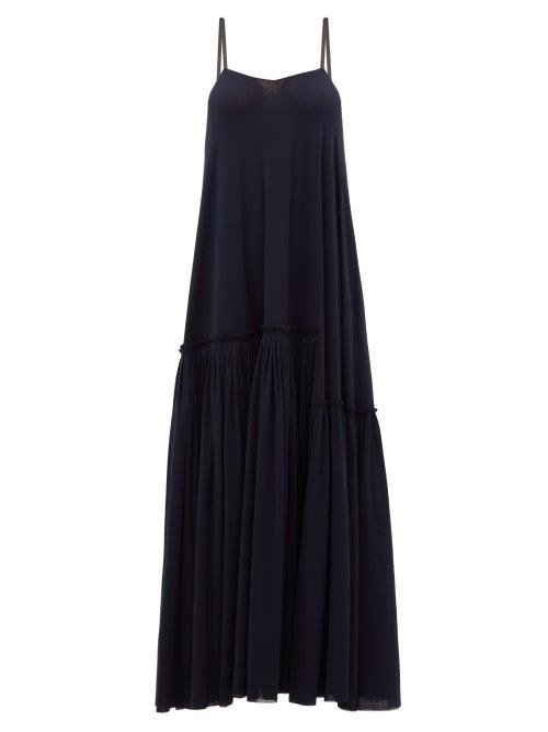 Matchesfashion.com Jil Sander - Satin-strap Gathered Maxi Dress - Womens - Navy