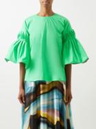 Roksanda - Kamalah Bell-sleeve Cotton Top - Womens - Green