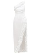 Matchesfashion.com Gl Hrgel - Ruffled One-shoulder Linen Dress - Womens - White