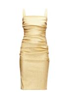 Matchesfashion.com Dolce & Gabbana - Square-neck Ruched Silk-blend Lam Dress - Womens - Gold