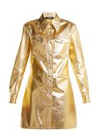 Matchesfashion.com Calvin Klein 205w39nyc - Point Collar Leather Shirtdress - Womens - Gold